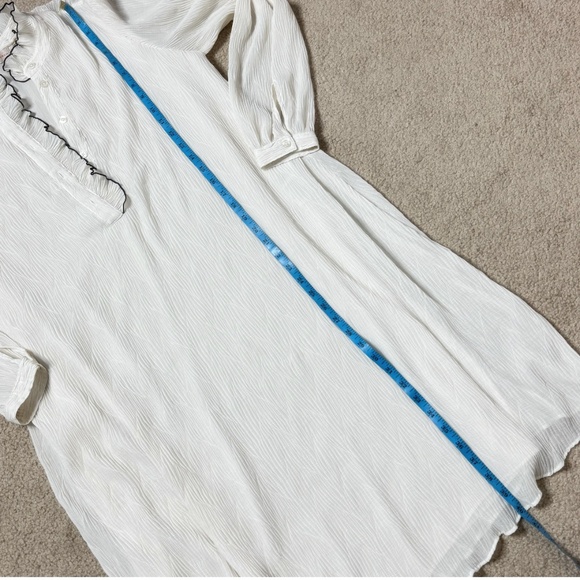 Tory Burch Dress Ivory Belted Long Sleeve Black Piping Detail Shirt Dress Sz 8 - Picture 11 of 14